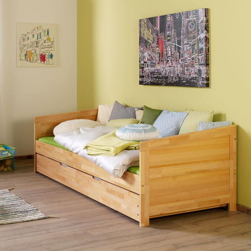 babyonlineshop Relita NINA Einzelbett Buche massiv Natur 90 x 200 cm inkl. Ausziehbett Nur für heute