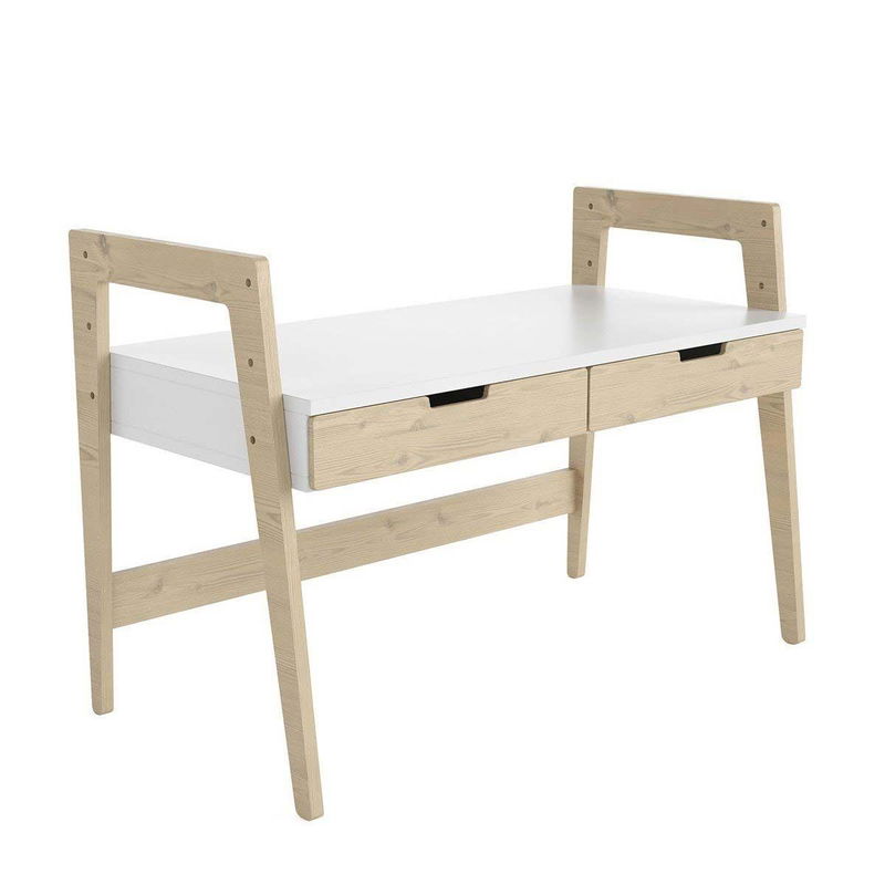 babyonlineshop Nature Kid Cory Schreibtisch weiß/natur höhenverstellbar aus Kiefer und MDF Sonderangebot der Fabrik