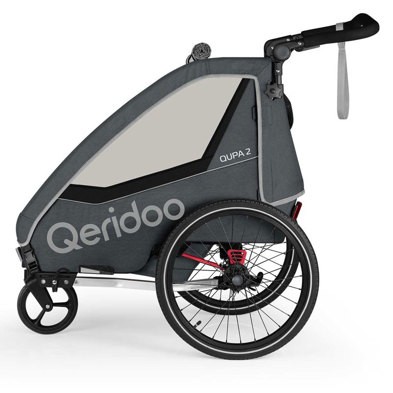 babyonlineshop Qeridoo Qupa2 Grey Fahrradanhänger 360-Grad-Buggyrad und Deichsel 2023 Lagerräumung