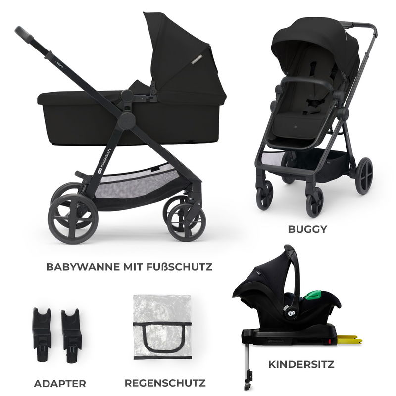 babyonlineshop Kinderkraft Kinderwagen 4in1 NEWLY Mink Pro classic black + base Neuheiten