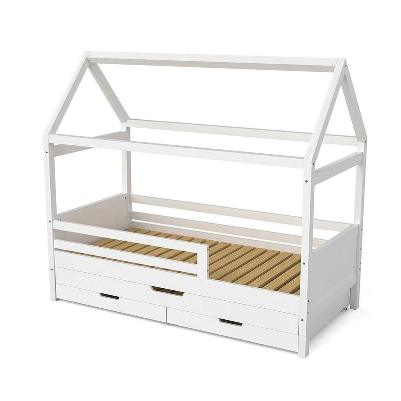 babyonlineshop Nature Kid Maya Hausbett mit Gästebett & Schubladen weiß 90 x 200 cm Kauf eins, bekomm eins gratis
