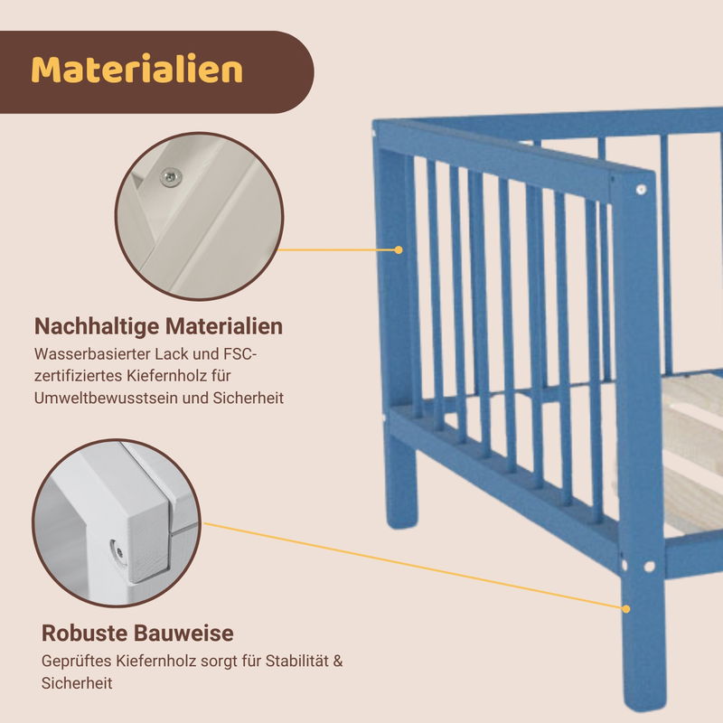 babyonlineshop Artkid Daniel Kinderbett montessori Bodenbett mit Rausfallschutz 90 x 160 cm blau Kiefer massiv Wochenangebot