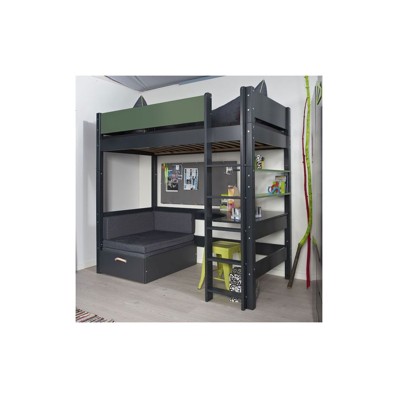 babyonlineshop Manis-h Hochbett FENRIS 90x200 cm einfarbig mit Sofamodul - 22 Farben wählbar JETZT KAUFEN