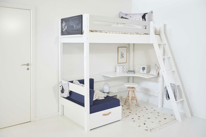 babyonlineshop Manis-h Hochbett FENRIS 90x200 cm einfarbig mit Sofamodul - 22 Farben wählbar JETZT KAUFEN