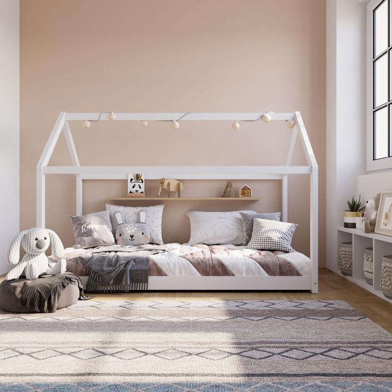 babyonlineshop Artkid Haley Weiß Montessori Hausbett Bodenbett 90x200 inkl. Lattenrost Kiefer Letzte 2 Tage