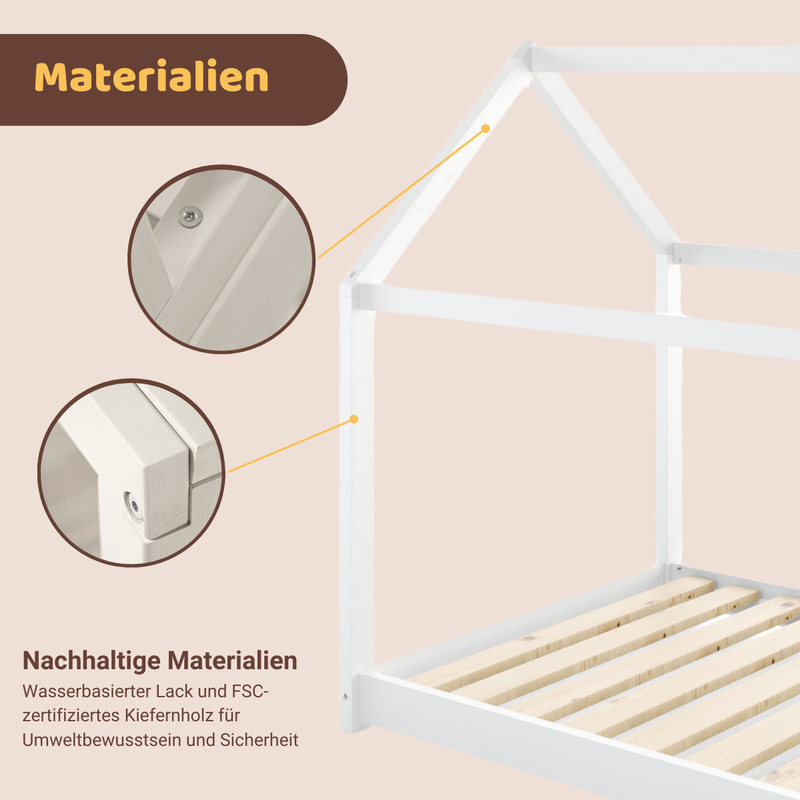 babyonlineshop Artkid Haley Weiß Montessori Hausbett Bodenbett 90x200 inkl. Lattenrost Kiefer Letzte 2 Tage