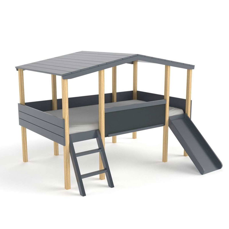 babyonlineshop Nature Kid Cory Hausbett anthrazit mit Rutsche Liegefläche 90 x 200 Nur für heute