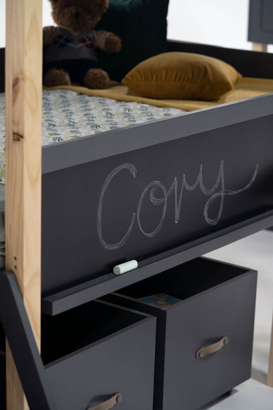 babyonlineshop Nature Kid Cory Hausbett anthrazit mit Rutsche Liegefläche 90 x 200 Nur für heute
