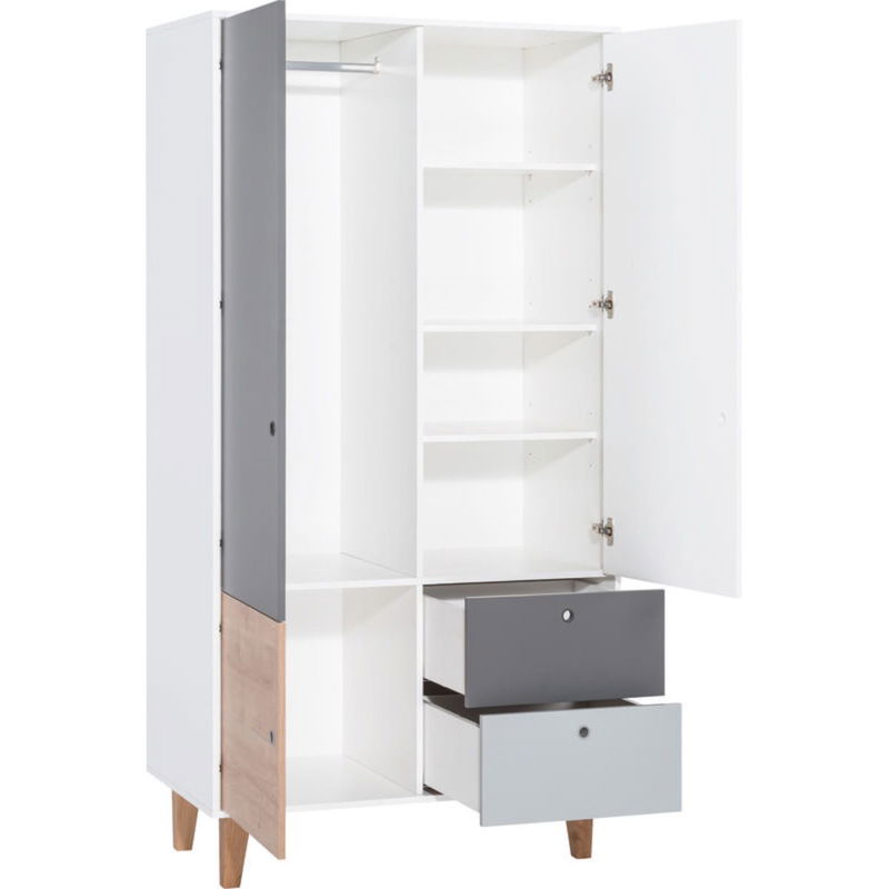babyonlineshop VOX Concept Baby Kleiderschrank 2-türig oak white/grey/graphite Günstiger Verkauf