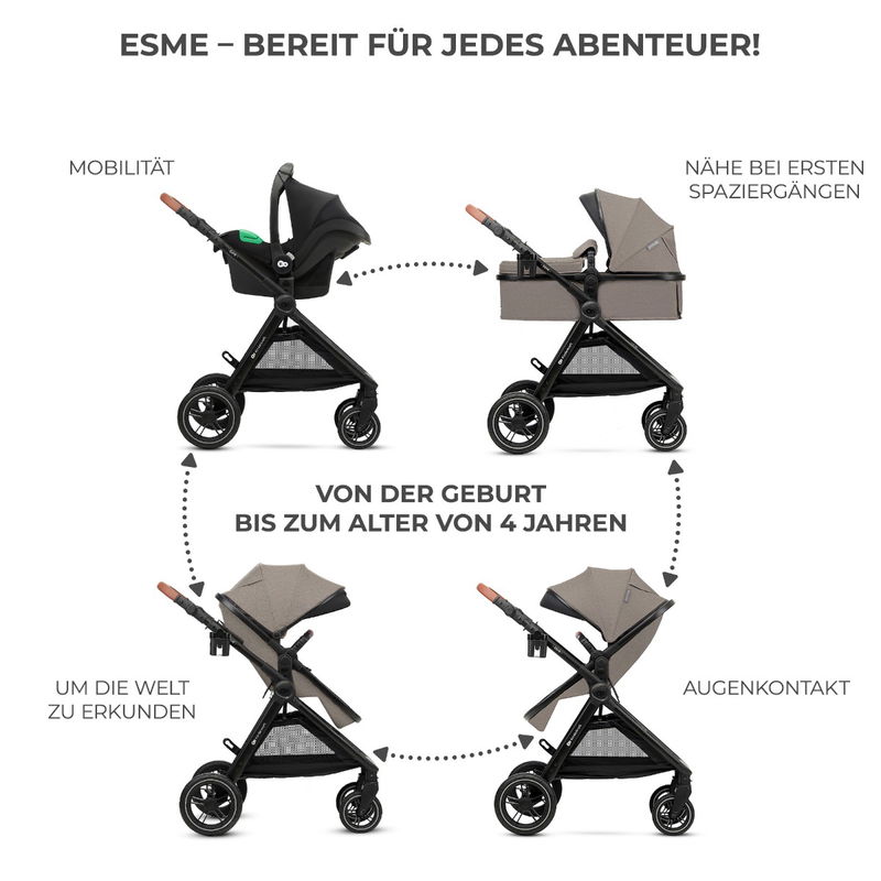 babyonlineshop Kinderkraft Multifunktionaler 3-in-1-Kinderwagen ESME Sand Beige Top Angebot