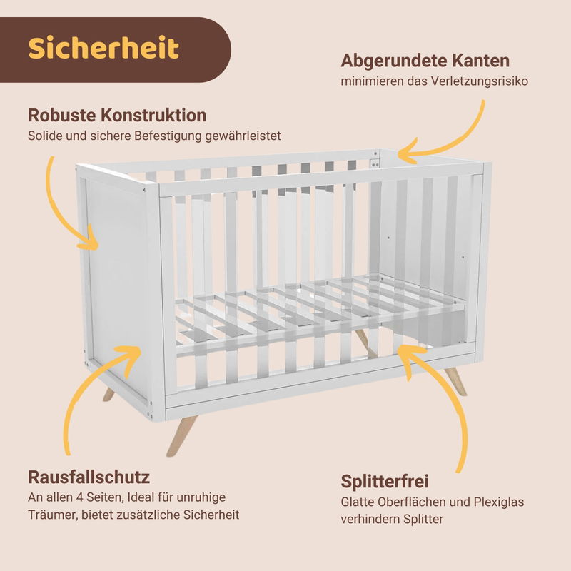 babyonlineshop Artkid Nora Babybett 60 x 130 cm mit Plexiglas inkl. Träumeland Matratze Günstiger Verkauf