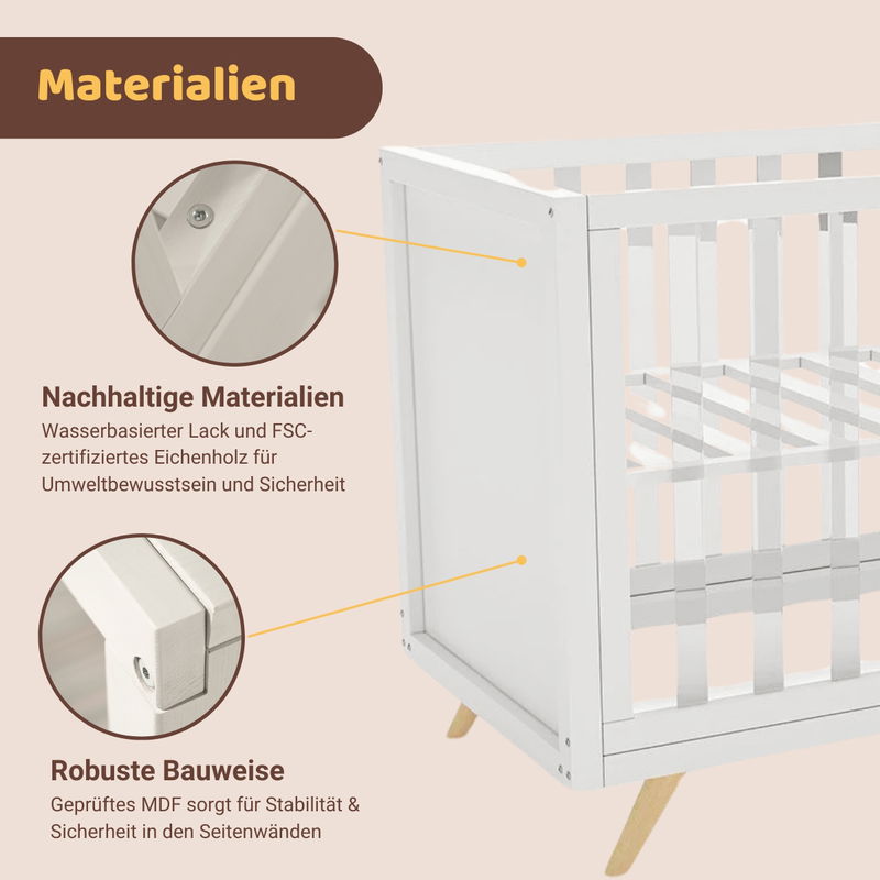 babyonlineshop Artkid Nora Babybett 60 x 130 cm mit Plexiglas inkl. Träumeland Matratze Günstiger Verkauf