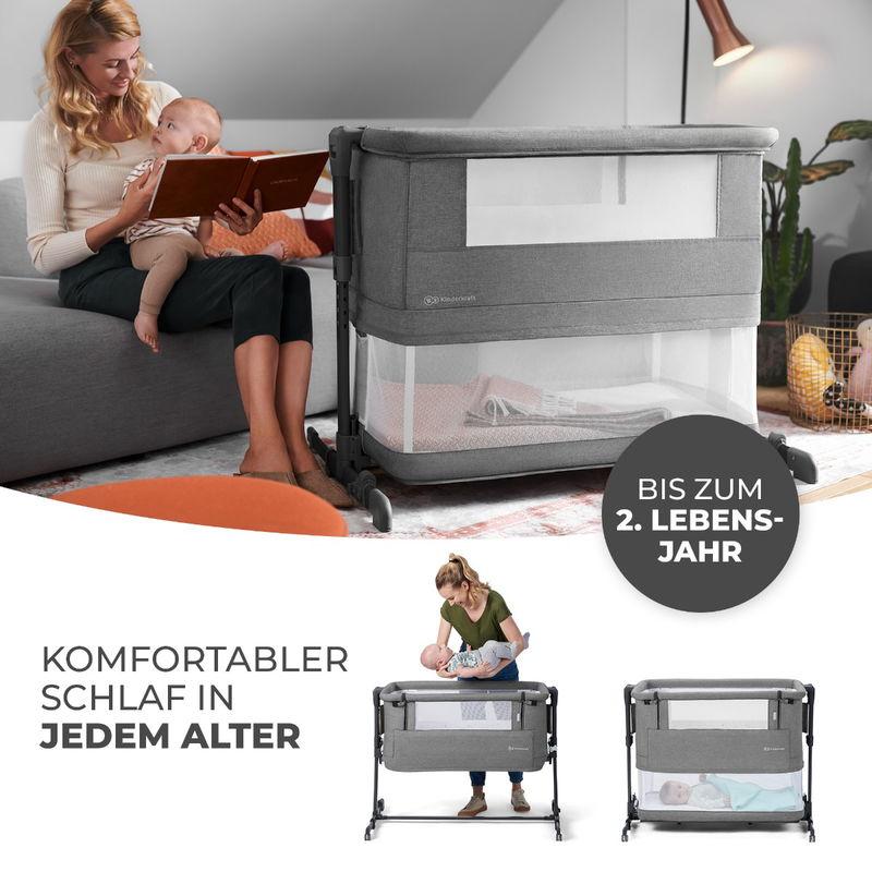 babyonlineshop Kinderkraft Beistellbett NESTE GROW grey melange Fabrikverkauf