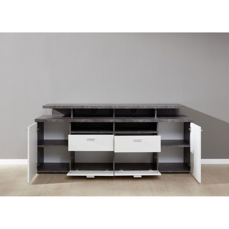 babyonlineshop trendteam Mood TV-Lowboard Weiß Melamin / Stone dunkel Jubiläumsangebot