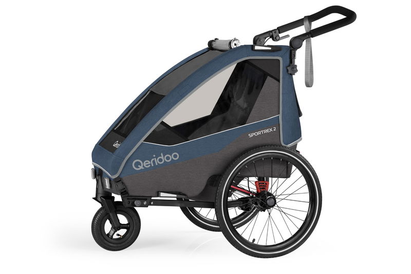 babyonlineshop Qeridoo Sportrex 2 Fahrradanhänger Jeans Blue 2023 limitiertes Design
