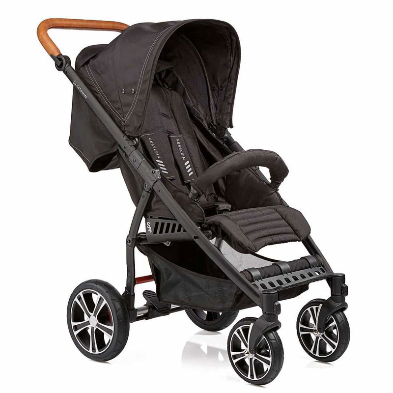 babyonlineshop Gesslein S4 Air+ Buggy schwarz Gestell schwarz inkl. Ledergriff cognac