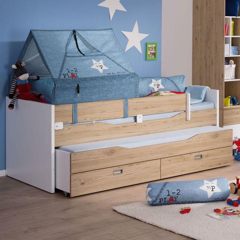 babyonlineshop Paidi Fionn Kojenbett Kreideweiß/Eiche-Bordeaux 120x200 cm hohes Fußteil