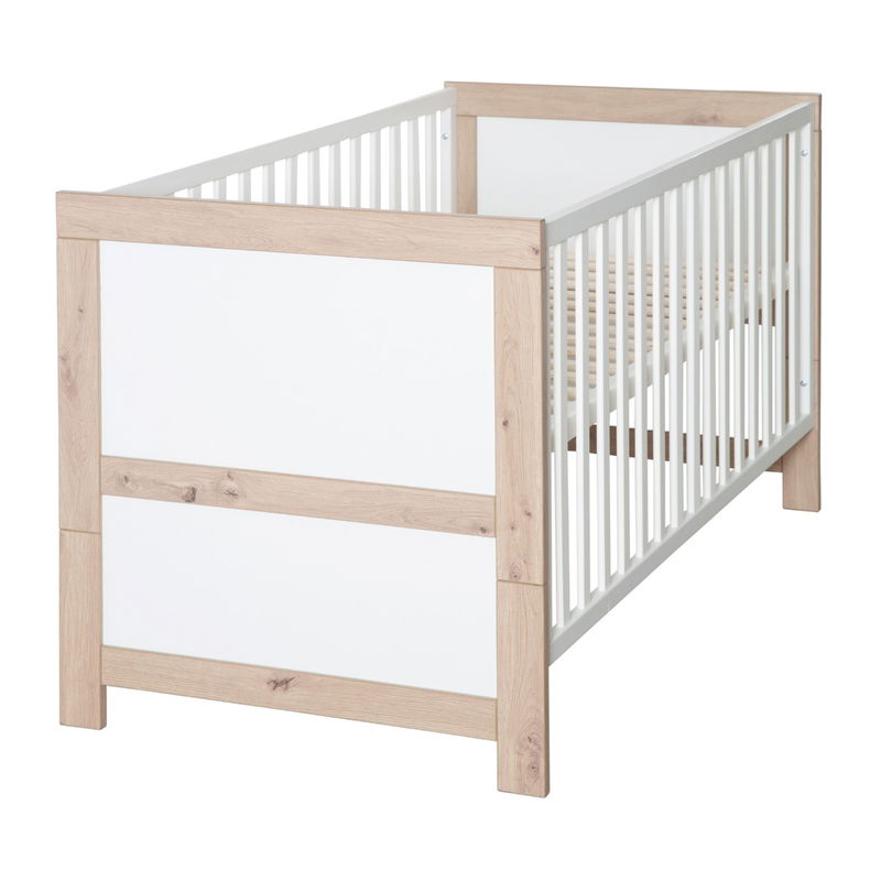 babyonlineshop Roba Malo Kombi-Kinderbett 70x140 cm Weiß/Eiche-Holzdekor