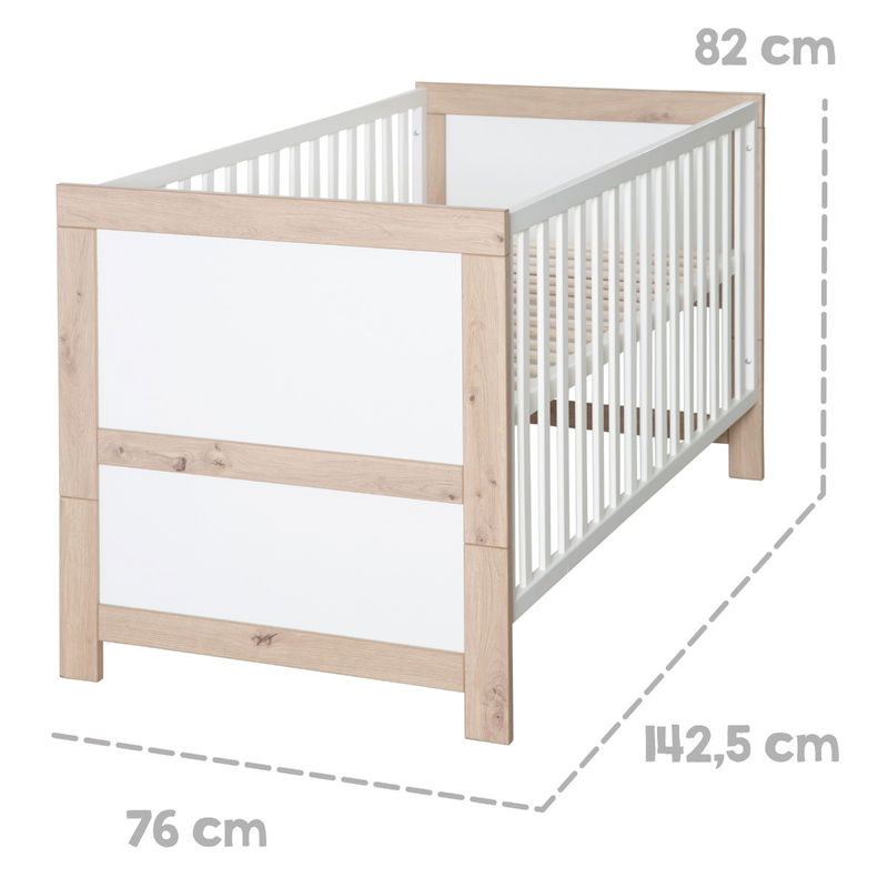 babyonlineshop Roba Malo Kombi-Kinderbett 70x140 cm Weiß/Eiche-Holzdekor Neueste Stile