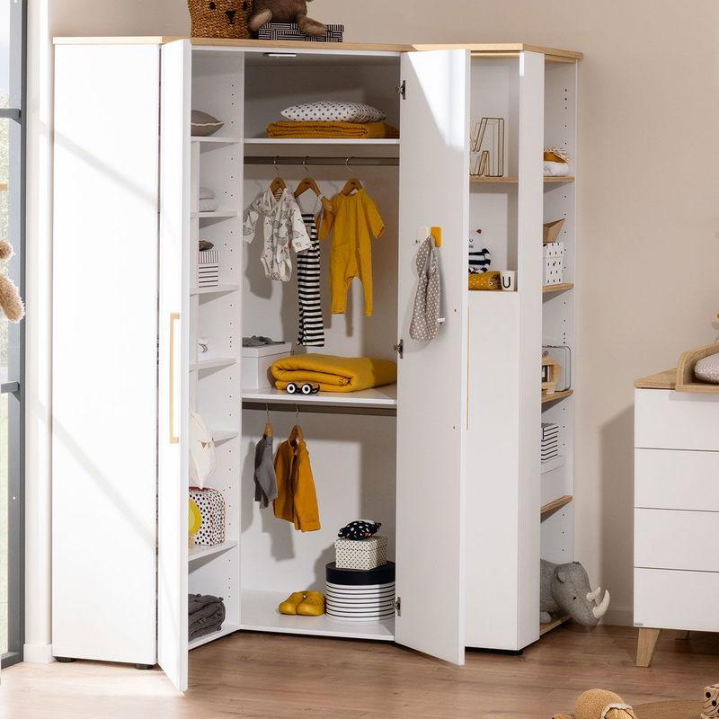 babyonlineshop Paidi Oscar Eck-Kleiderschrank 2T kreideweiß/Eiche-Nebraska Bis zu 50% Rabatt