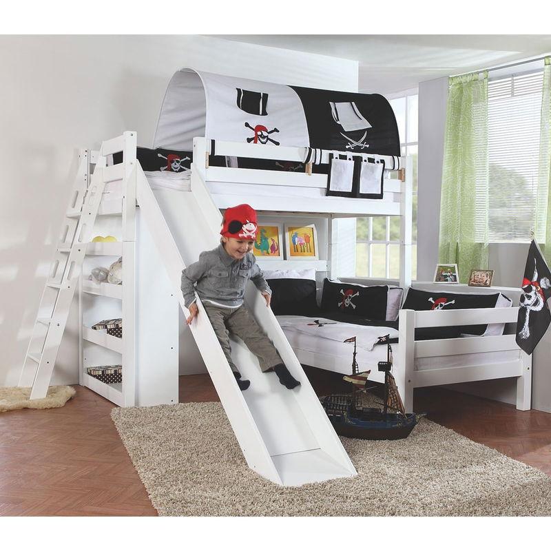 babyonlineshop Relita SKY Etagenbett Buche massiv weiß inkl. Regal & Rutsche - zu 2 Einzelbetten umbaubar