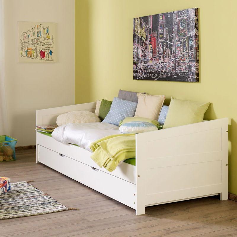 babyonlineshop Relita NINA Einzelbett Buche massiv weiß 90 x 200 cm inkl. Ausziehbett Preisnachlass