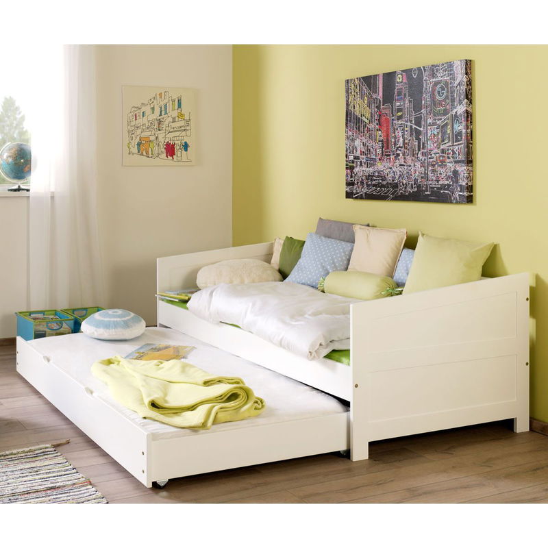 babyonlineshop Relita NINA Einzelbett Buche massiv weiß 90 x 200 cm inkl. Ausziehbett Preisnachlass