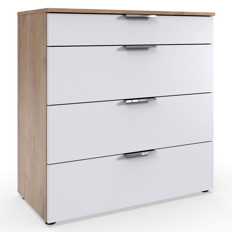 babyonlineshop Wimex level36 A Schubkastenkommode 81 cm 4S Weiß/Plankeneiche Dekor