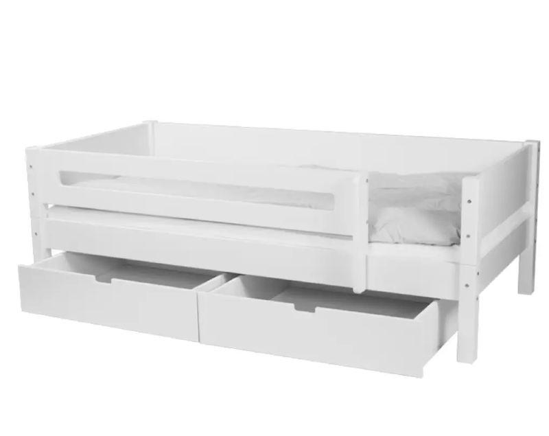 babyonlineshop Manis-h Einzelbett MIMER 90x200 cm Pfosten Buche Absturzsicherung & Schubkästen - 22 Farben wählbar