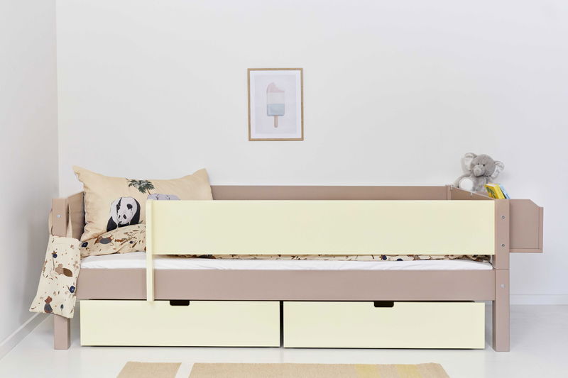 babyonlineshop Manis-h Einzelbett MIMER 90x200 cm Pfosten Buche Absturzsicherung & Schubkästen - 22 Farben wählbar Günstiger Verkauf