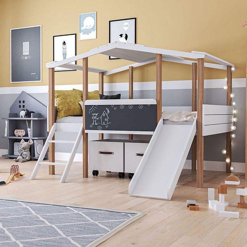 babyonlineshop Nature Kid Cory Kinderzimmer weiß/natur 5-teilig mit Hausbett 90 x 160 cm mit Dach Fabrik Onlineshop