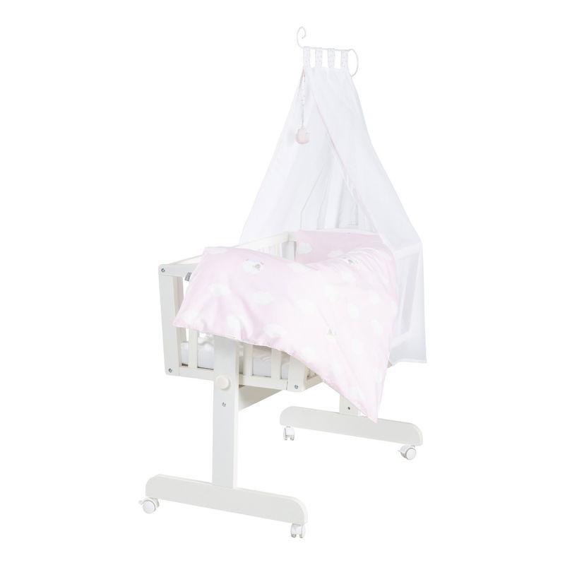 babyonlineshop Roba Komplettwiegenset weiß inklusive textiler Ausstattung Kleine Wolke rosa Begrenztes Angebot