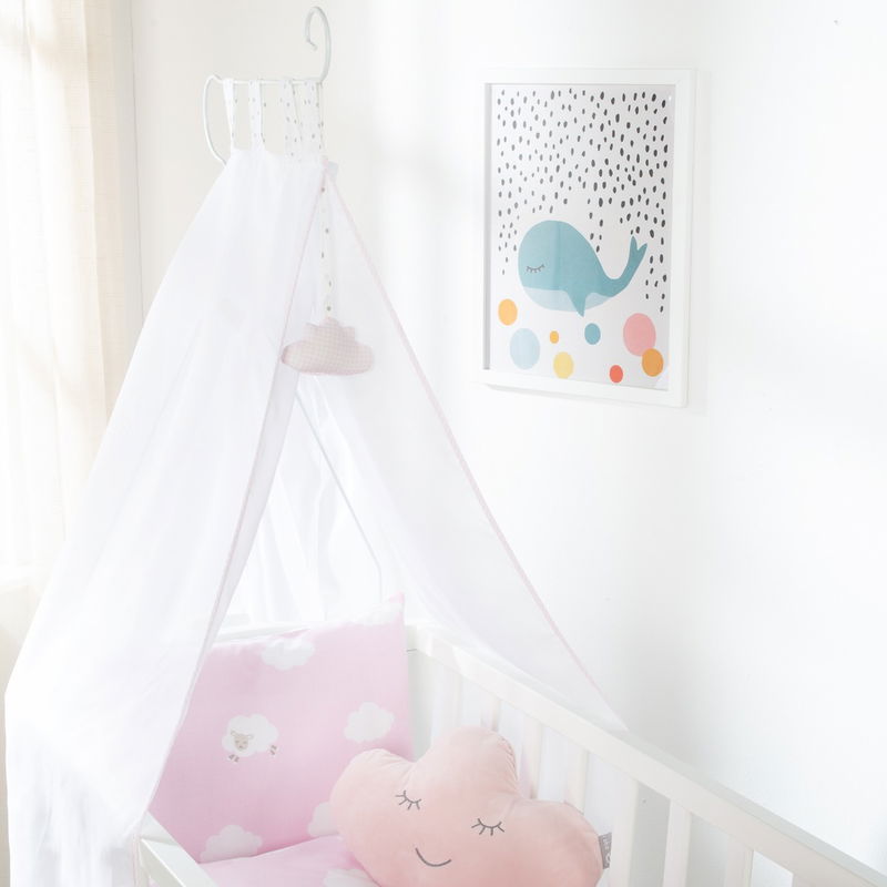 babyonlineshop Roba Komplettwiegenset weiß inklusive textiler Ausstattung Kleine Wolke rosa Begrenztes Angebot