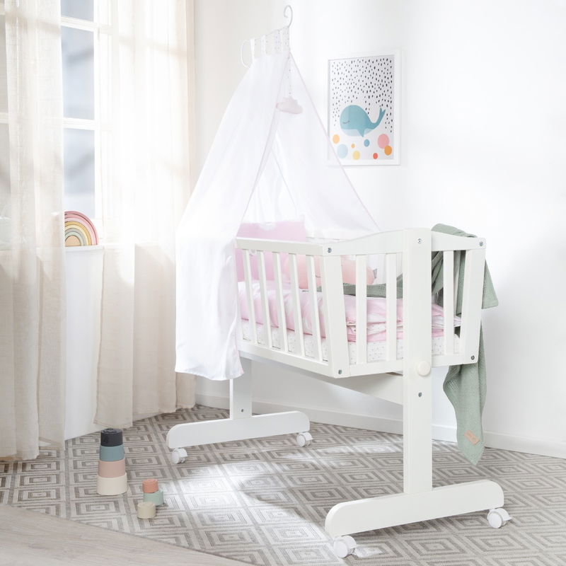 babyonlineshop Roba Komplettwiegenset weiß inklusive textiler Ausstattung Kleine Wolke rosa Begrenztes Angebot