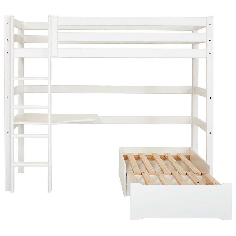 babyonlineshop Hoppekids Hochbett ECO Luxury 90x200 cm mit gerader Leiter Tischplatte & Lounge-Ecke Black Friday
