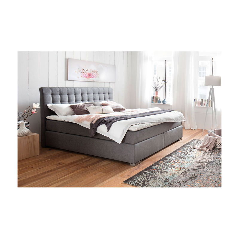 babyonlineshop Meise Lenno Boxspringbett 180 x 200 cm grau Stoff Kopfteil gesteppt & gratis Lieferung