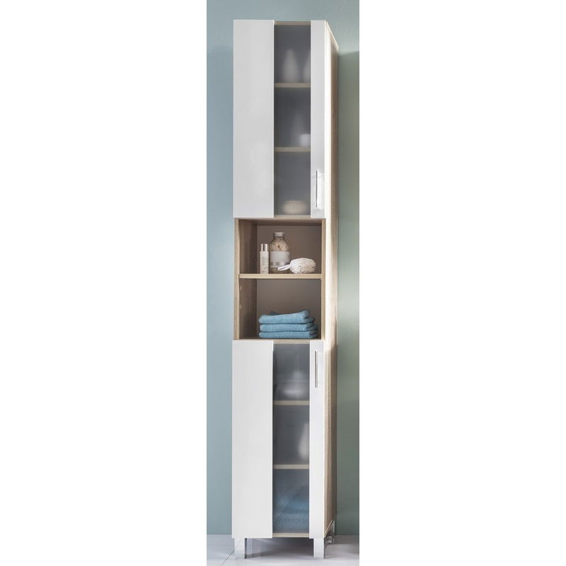 babyonlineshop trendteam Porto Hochschrank Weiß / Eiche Sägerau Hell Valentinstagsangebot