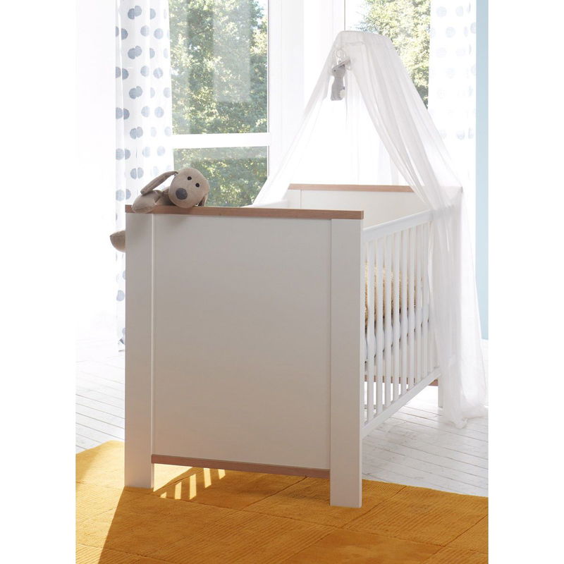 babyonlineshop Mäusbacher Adele Kinderbett weiß matt Asteiche Dekor