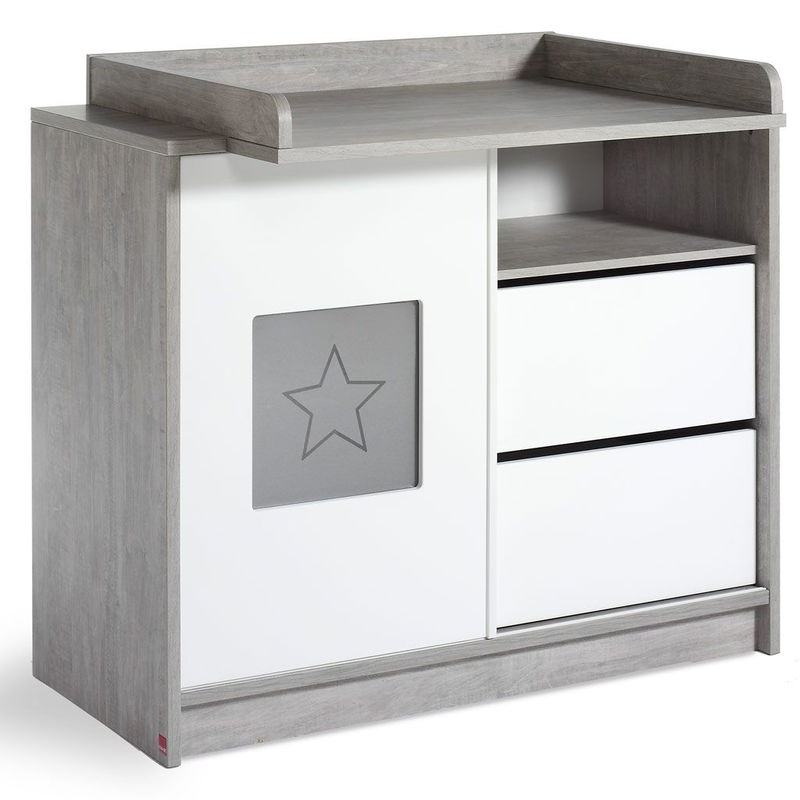 babyonlineshop Schardt Eco Star Wickelkommode Weiß/Driftwood 1 Schiebetür 2 Schubkästen - mit Wickelaufsatz Tägliche Deals