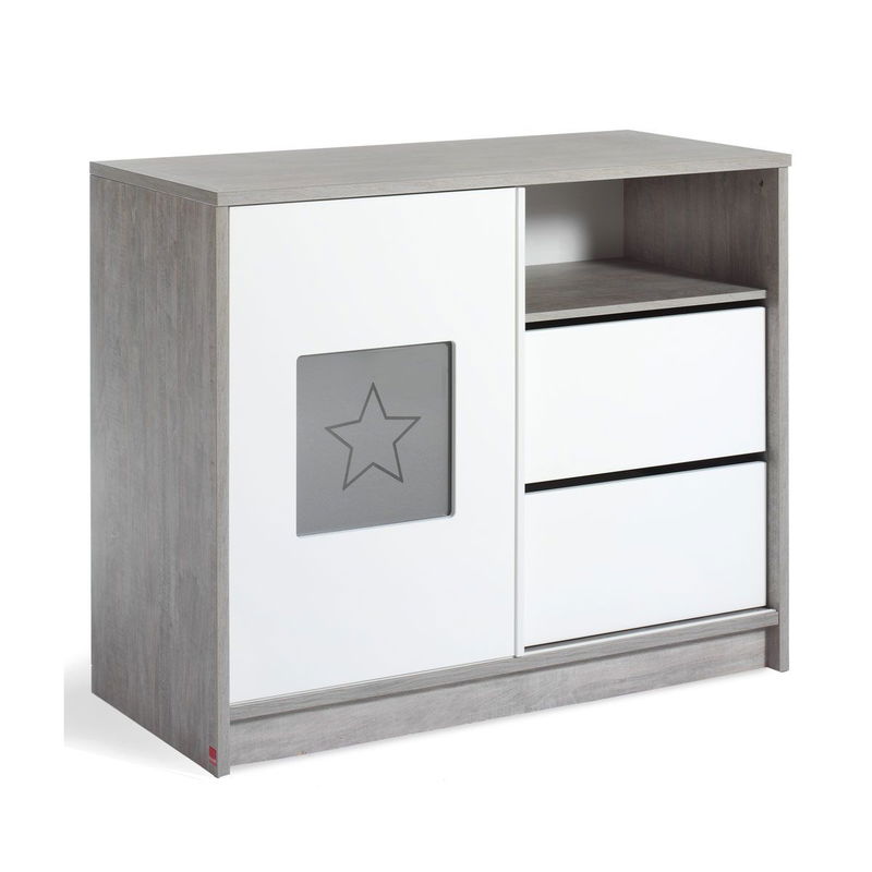 babyonlineshop Schardt Eco Star Wickelkommode Weiß/Driftwood 1 Schiebetür 2 Schubkästen - mit Wickelaufsatz Tägliche Deals