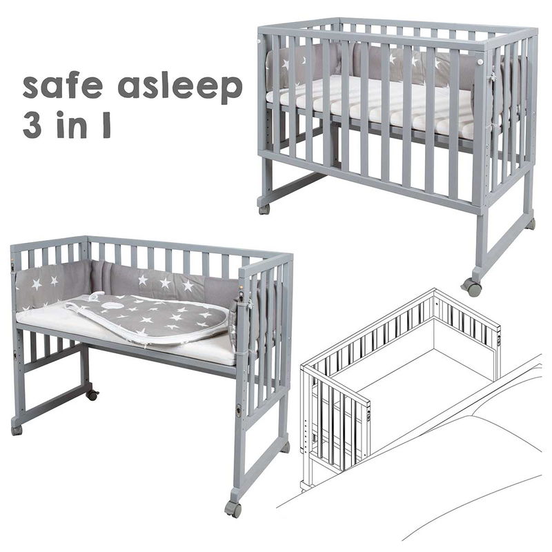 babyonlineshop Roba Stubenbett 3 in 1 Little Stars safe asleep inkl. Matratze Nestchen & Schlafsack Letzte 3 Tage
