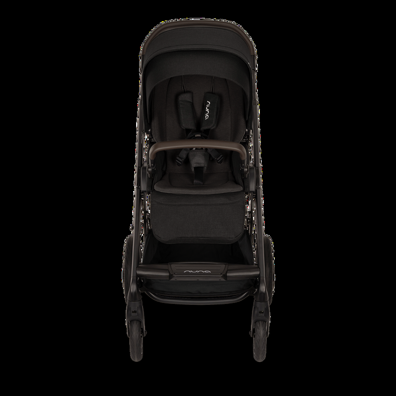babyonlineshop Nuna MIXX next Kinderwagen mit magnetischem Verschluss inkl. Kniedecke Adapter Regenverdeck & braunem Ledergriff Caviar Auslauf
