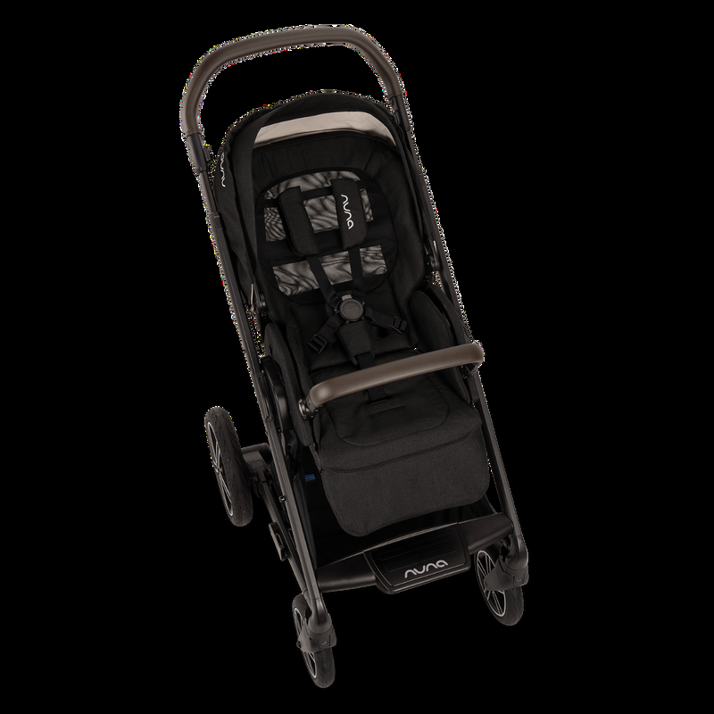 babyonlineshop Nuna MIXX next Kinderwagen mit magnetischem Verschluss inkl. Kniedecke Adapter Regenverdeck & braunem Ledergriff Caviar Auslauf