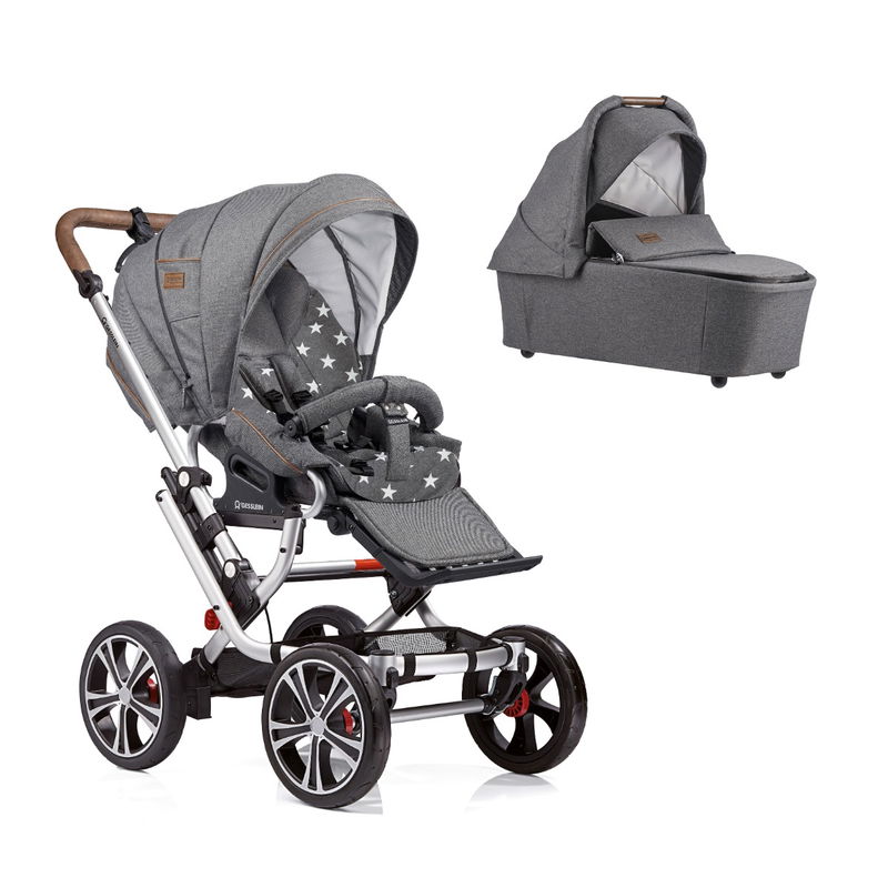 babyonlineshop Gesslein F10 Air Plus Kinderwagen mit Handbremse Gestell mit CF3 Babywanne eloxiert Farbe wählbar