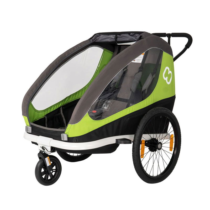 babyonlineshop Hamax Traveller Fahrradanhänger Grün/Grau inkl. Deichsel & Buggyrad Versandkostenfrei
