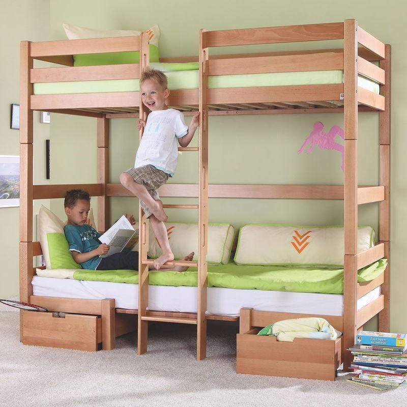 babyonlineshop Relita FINLEY Etagenbett Buche massiv Natur inkl. Sitzkissen & Bettschubkästen - frachtfrei Zeitlich begrenztes Angebot