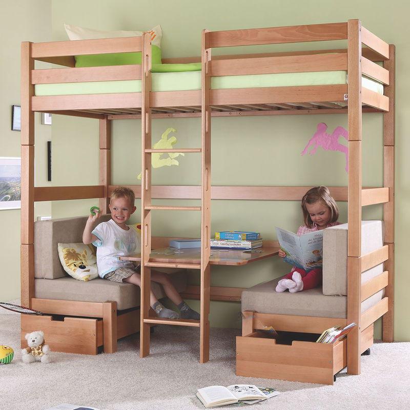 babyonlineshop Relita FINLEY Etagenbett Buche massiv Natur inkl. Sitzkissen & Bettschubkästen - frachtfrei Zeitlich begrenztes Angebot