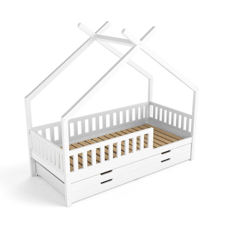 babyonlineshop Nature Kid Clara Hausbett weiß 90 x 200 cm inkl. Gästebett und Bettkasten Große Rabatte